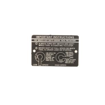 Milwaukee Part# 12-98-2105 Instruction Plate - Genuine OEM