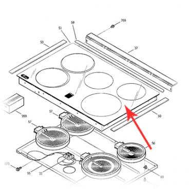 GE Part# WB62T10693 Maintop Glass Assembly (OEM) White